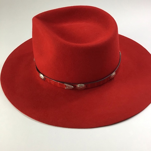 The Roundup Red Flat Brim Felt Fedora Hat - Picture 2 of 15